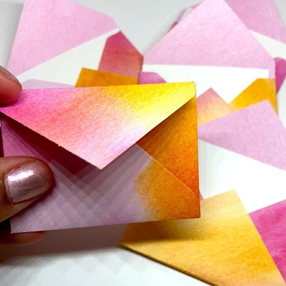 💕Watercolor Pink & Orange mini envelopes - Picture 2 of 7